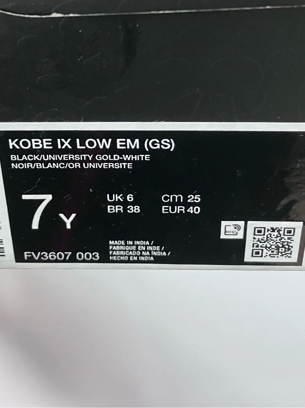 Women’s Nike Kobe 9 EM Low TB Black University Gold Size 8.5